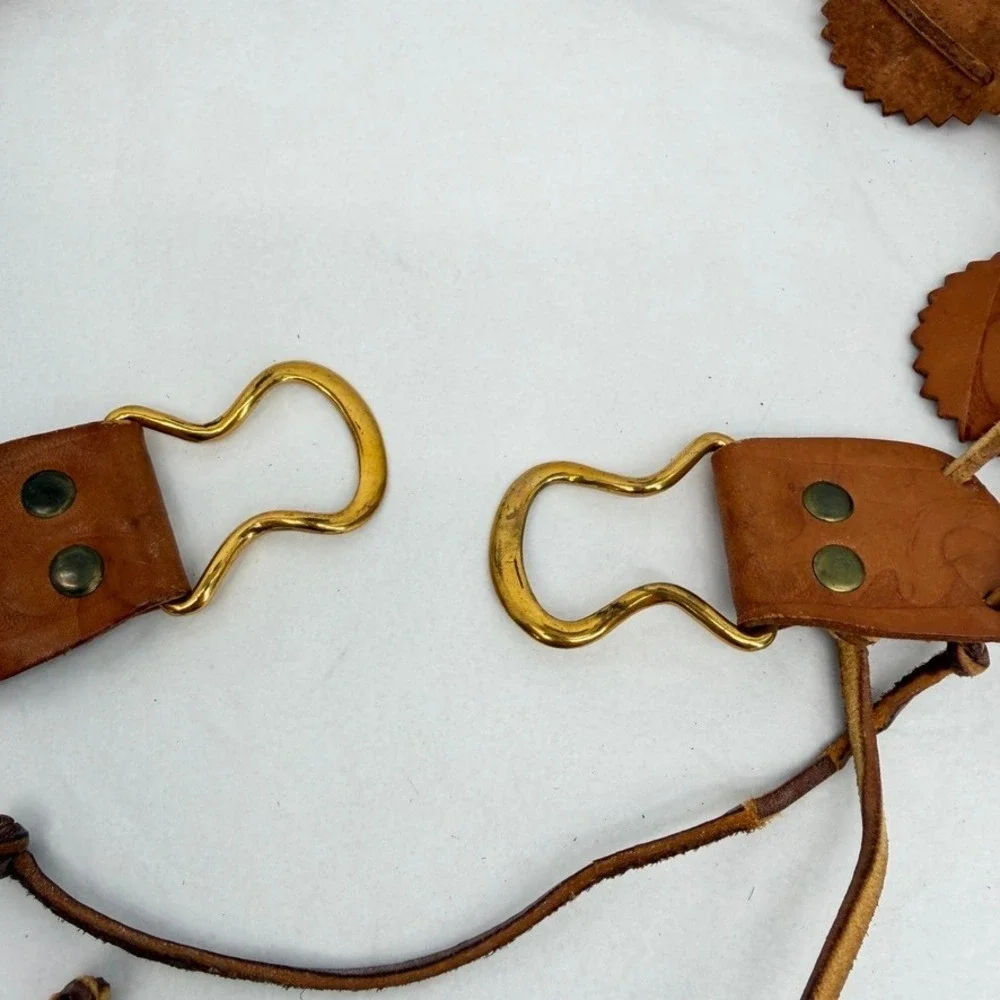 Leather Tooled Leaf Link Belt Gold Buckle Boho Western Hippie Festival SM/MD*